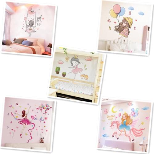 [SHIJUEHEZI] Fairy Girl Wall Stickers Vinyl DIY Kids Rooms Mural Decor Decals for Baby Bedroom Female Children Home Decoration