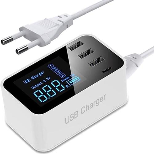 3 USB Smart Charge 2.0 Type C USB Charger For iPhone Samsung USB Adapter Wall Charger Led Display Fast Mobile Phone Charger