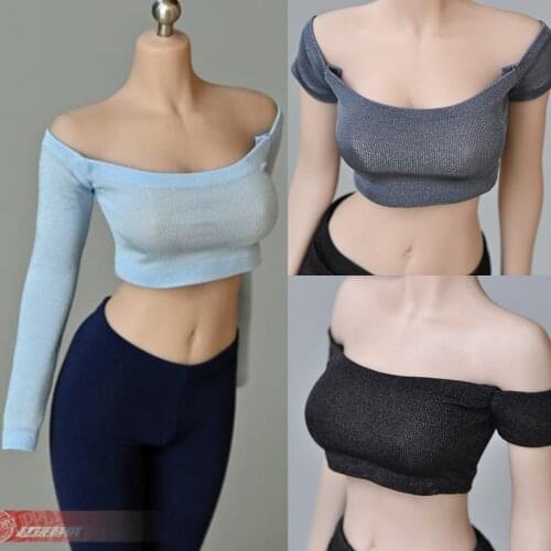 In stock 1/6 scale female Accessory Clothes Tight Strapless Shoulder T-shirt Vest Model