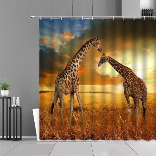 Giraffe Animals Shower Curtains Masai Giraffes Africa Grassland Wildlife Home Decor Waterproof Cloth Curtain Bathroom Products