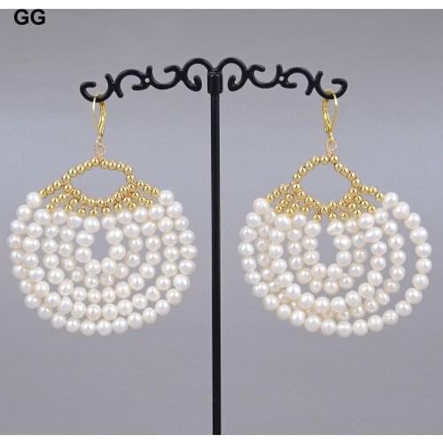GuaiGuai Jewelry Natural White Pearl Earrings Gold Color Plated Lever Back For Women