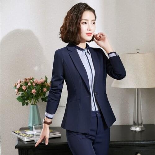 Spring Fall Formal Women Blazers and Jackets Navy Blue Office Ladies Work Wear Clothes OL Style