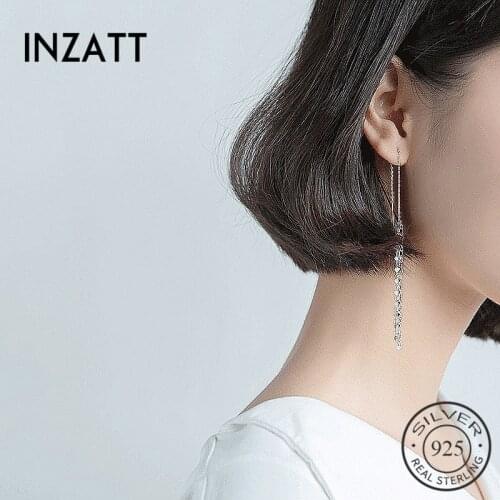 INZATT Bohemia Elegant 3mm Heart Long Tassel Dangle Drop Earrings For Women Charm Silver 925 Fashion Jewelry Romantic Gifts