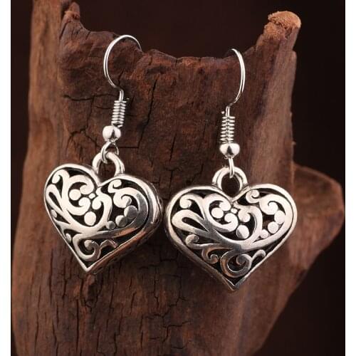 Fashion Love heart dangle earrings for women ,Hollow out New vintage earrings Chinese wind jewelry ethnic pattern earrings