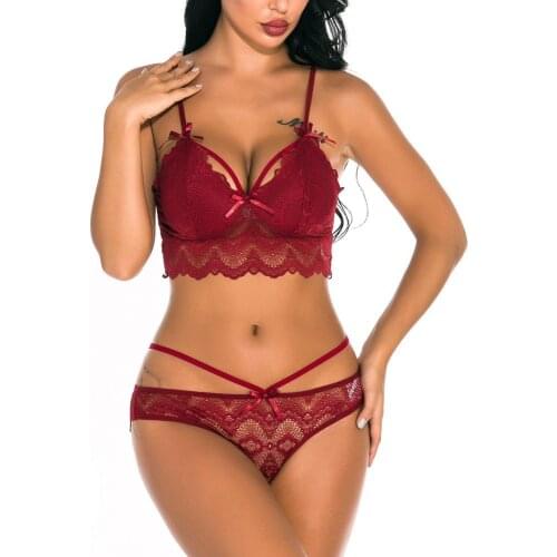 Women Sexy Lace Sleepwear Lingerie Temptation Bra Underwear Nightwear Set lenceria muje Lace Flowers Underwear