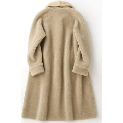 High Quality Real Wool Fur Coat and Jacket Women Natural Water Mink Fur Collar Trench Coat abrigos mujer invierno