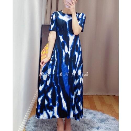 HOT SELLING miyake fashion print dress short sleeve O-NECK big A-Line dress IN STOCK
