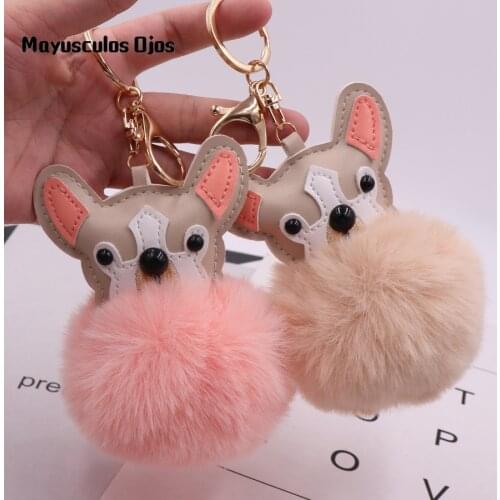 1PC Color Puppy Hair Ball Plush Key Ring Pendant Fashion Bag Car Plush Toy Keychain
