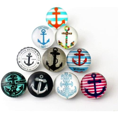 10pcs/lot boat anchor Snap Buttons Charms 18mm Glass Buttons Fit DIY Snap Bracelets&Bangle woman Jewelry