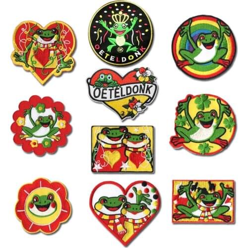 10pcs/lot Oeteldonk Embroidered Patch Emblem Frog Mascot Carnival Netherland Iron on Patches for Clothes Applique Badge DIY