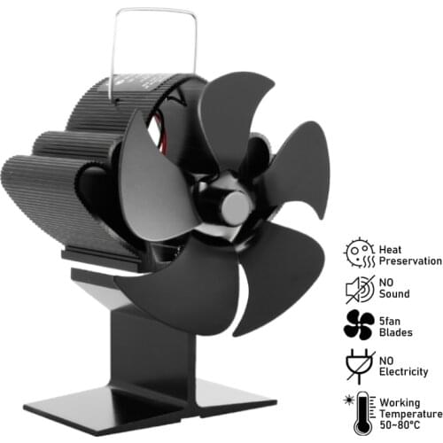 5-blade Hot Air Stove Black Fireplace Environmentally Friendly Silent Fan Log Burner Home Efficient Heat Distribution