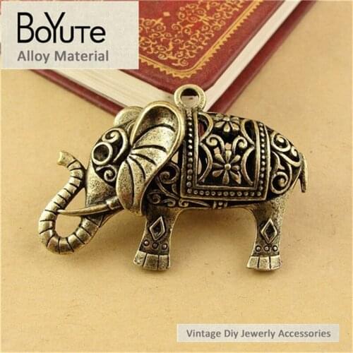 BoYuTe (5 Pieces/Lot) 52*36*14M Antique Bronze Plated Vintage Alloy Hollow Elephant Pendant Charms for Diy Jewelry Making