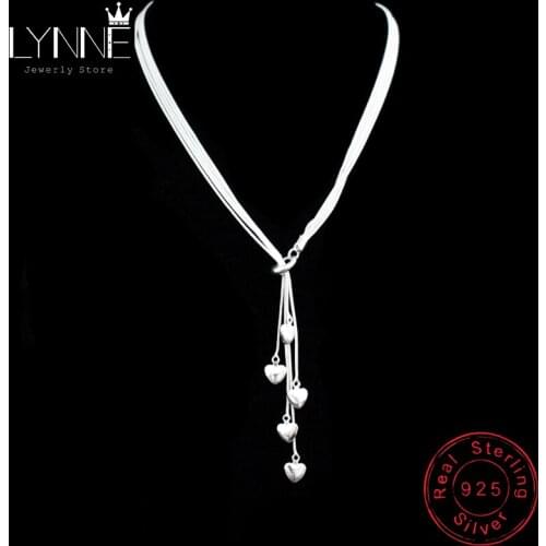 New Luxury 925 Sterling Silver Long Tassel Heart Pendant Necklace Five Floors Maxi Drop Necklaces For Women Fashion Jewelry Gift