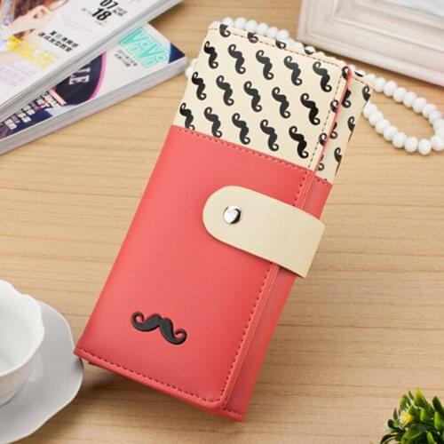 Hot sales Smooth long PU Leather women wallets Cute Mustaches fashion Purse Female Clutches Coin and Cards Holder purses Bags