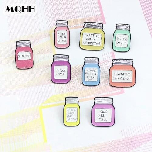 Cartoon Sweet Color Bottle Water Milk Tea Coffee Enamel Brooch Wishing Bottle Pin Alloy Badge Clothes Bags Accessories Jewelry