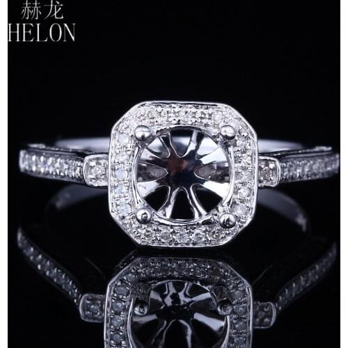 HELON Solid 14K White Gold AU585 Natural Diamonds Women Fine Jewelry Semi mount Engagement Wedding Ring Round Cut 6.5mm