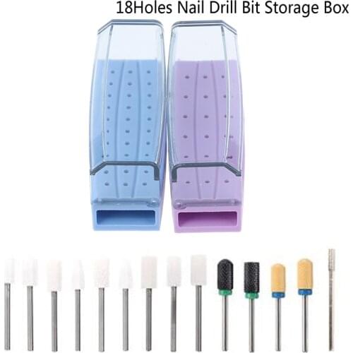 Hot 18 Holes Nail Drill Bit Storage Box Empty Stand Display Container Nail Case Cutter for Milling Machine Manicure Accessories