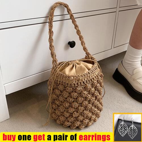 New Fashion Raffia Round Barrel Straw Woven Crossbody Bag Handbags Designer Beach Shoulder Bag for Women Summer Shopping Totes