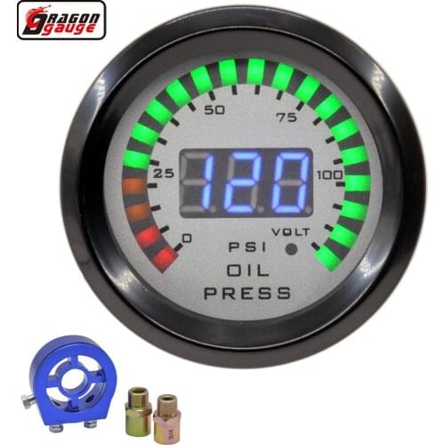 Round Earth 52mm Digital Dual Display Black Shell Auto Car Oil Pressure Gaug 0-120 Psi And Volt Meter With Sensor Free Shipping