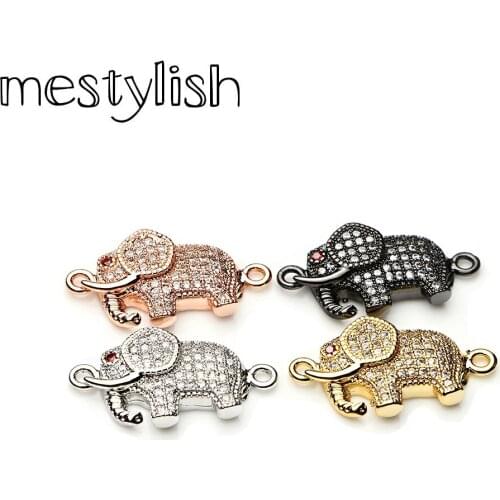 Mestylish 4pcs/Lot cubic zirconia elephant jewelry connector for bracelet necklace manufacturing DIY accessories