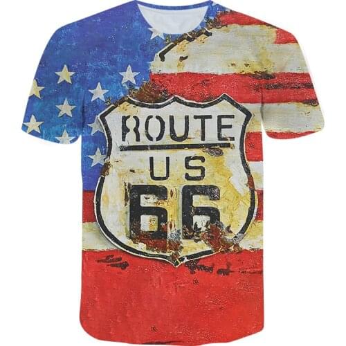 U.S. Route 66 Mens T-shirt 3D Printing O-neck Short Sleeve Shirt Clothes Top Teen Oversized Shirt