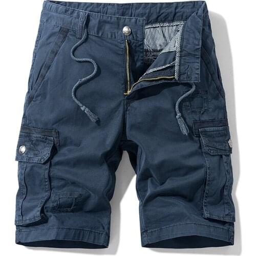 Mens 2021 Summer New England Style Casual Pockets Cargo Shorts Men Fashion Solid 100% Cotton Vintage Relaxed Fit Mens Shorts