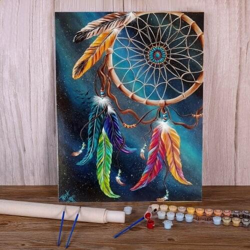 Dreamcatcher Wolf Painting By Numbers Kit Oil Paints 40*50 Canvas Painting Loft Wall Picture For Kids Wall Handiwork