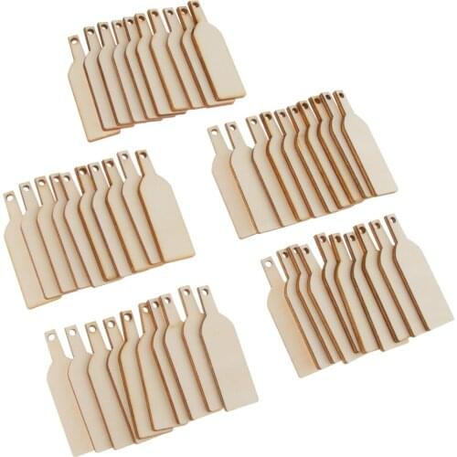 MagiDeal 50pcs Unfinished Blank Wooden Wine Bottle Cutout Gift Tags with Hole Hanging Label Ornament Scrapbooking DIY Craft
