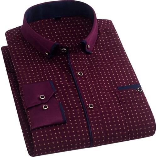 AOLIWEN brand men Autumn print stitching collar long sleeve casual shirts for men Fashion comfortable anti wrinkle slim shirts