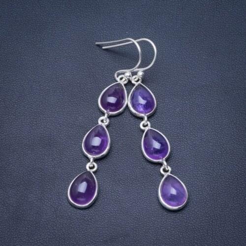 Natural Amethyst Handmade Unique 925 Sterling Silver Earrings 2.25" B2276