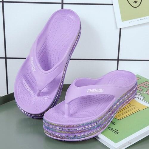 Summer Sponge Cake Flip Flops Women Fashion Net Red Sweet Slippers Casual Thick-Soled Beach Shoes Comfortable Non-Slip Sandals