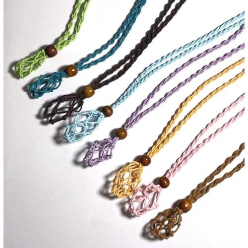 Retro Woven Natural Stone Pendant Necklace Net Pocket Hollow Handmade Jewelry Men and Women the Same Style Without Gems