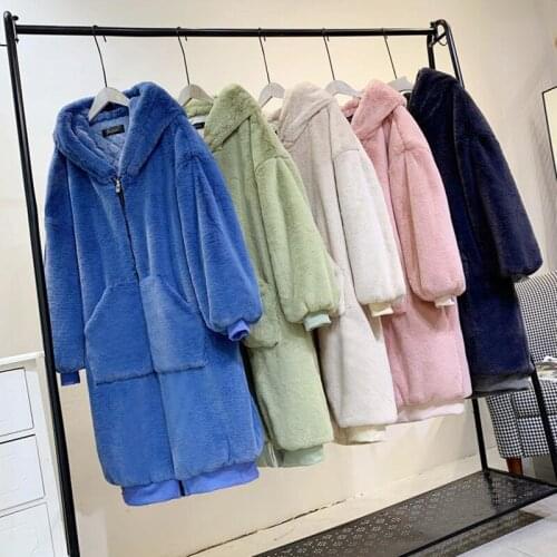 2021 New Mink Wool Fur Plush Long Coat Women Hooded Loose Thick Warm Faux Fur Jacket Winter Oversized Female Luxury Overcoat