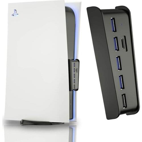 For PS5 USB Hub 6 in 1 USB Splitter Expander Hub Adapter with 5 USB A + 1 USB C Ports for PlayStation 5 Super Speed USB Adapter