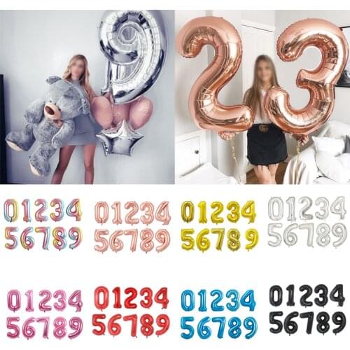 16 32 40 Inch Silver Gold Foil Number Balloons Digital Globos Birthday Wedding Party Decorations Ballons Baby Shower Supplies