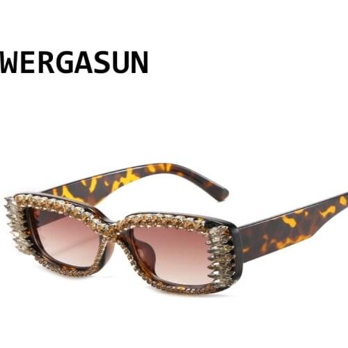 WERGASUN Rectangle Rhinestone Sunglasses Women Fashion Steampunk Diamond Sun Glasses Crystal Vintage Shades Eyeglasses UV400