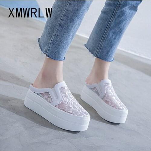 XMWRLW Breathable Lace Womens Summer Slippers Fashion Half Shoes For Woman High Heels Slippers Female Summer Shoe Women Slipper