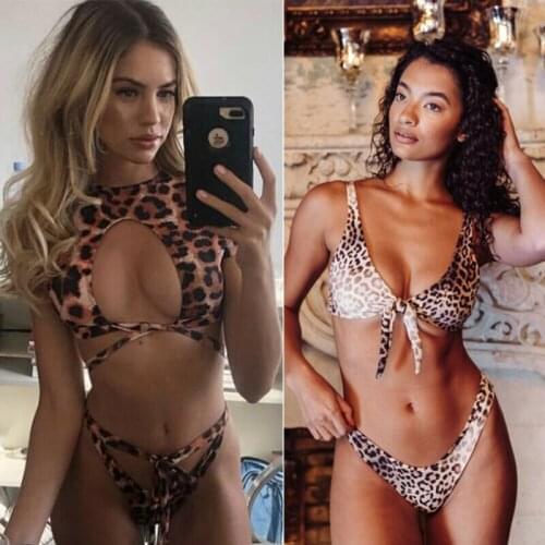 Women Push Up Brazilian Leopard Print Padded Bikini Set Thong Bathing Suit Swimwear Beachwear Sexy Swimsuit Summer Holiday 2020