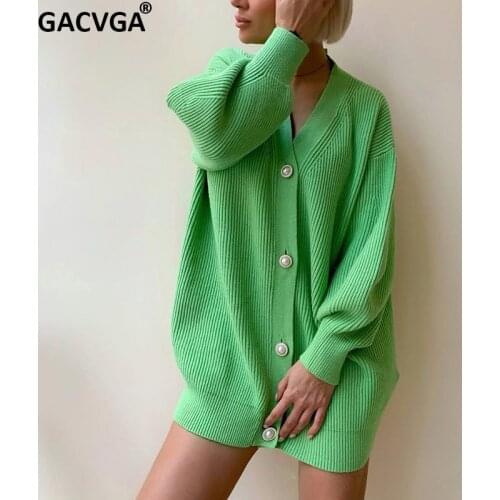 GACVGA 2021 Autumn Winter Green Cardigan Oversized Women Long Sleeve Button Casual Y2k Loose Knitted Sweater Fashion Streetwear