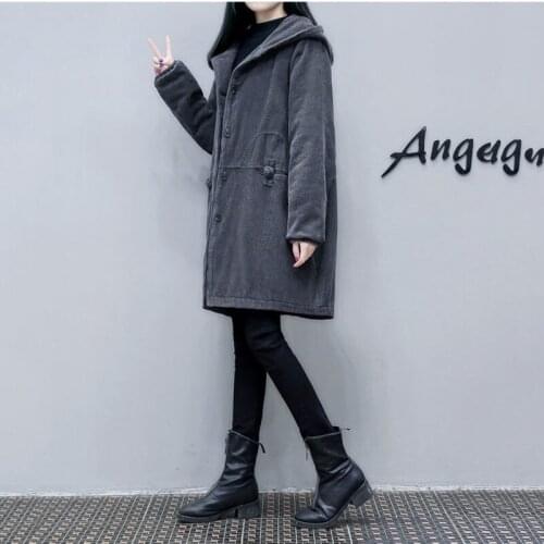Winter New Corduroy Female Cotton Jacket Mid-Long Loose Hooded Womens Windbreakers Retro Keep Warm Cotton Clothes Ladies Coats