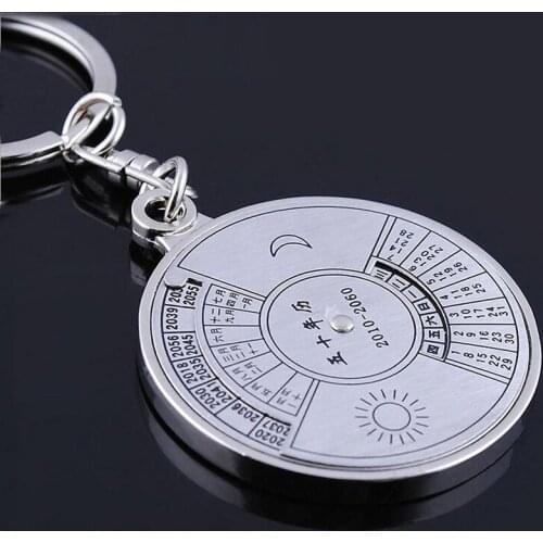 1@# 50 Years Perpetual Zinc Alloy Calendar Keyring Keychain Silver Alloy Chain Ring Keyfob Chain OUtdoor 4.3CM