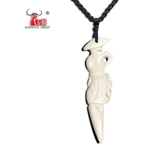 GX062 New Zealand Maori pendant Handmade Carved A Woman In A Skirt And Hat necklace yak bone jewelry necklaces for surfing