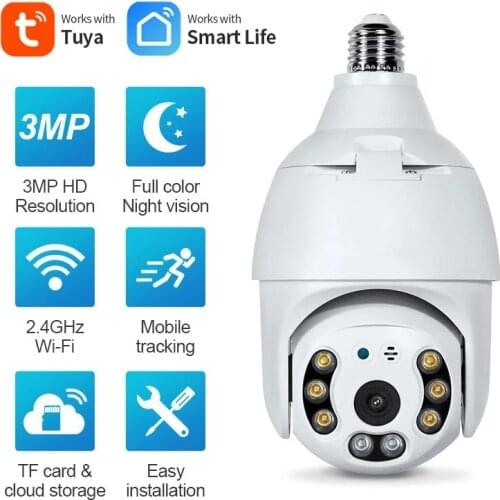 2MP WIFI E27 Lamp Bulb IP Camera Night Vision PTZ Security Camera CCTV Video Surveillance Work with Tuya Smart Life