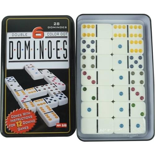 28PCS Home Board Game Double Six Professional Dominoes Blocks Color Dots Iron Case Kids Adults Wholesale