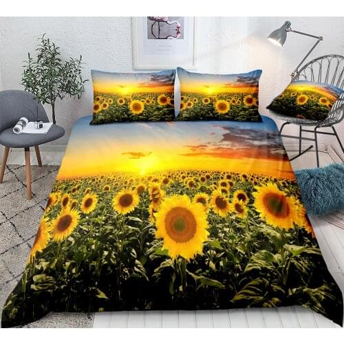 3D Sunflower Bedding Sunset Sunflower Sea Duvet Cover Set Boho Landscape Quilt Cover King Sunshine Flowers 3pcs Kids Dropship