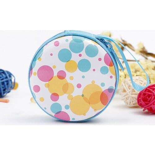 40PCS / LOT Creative Cute Earphone Bag Tinplate Round Zipper Mini Hand Zero Wallet Portable Coin Pocket Key Storage Bag