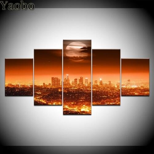 5 Pieces diamond painting beautiful city night scene diamond pictures mosaic full square round diamond embroidery rhinestone art