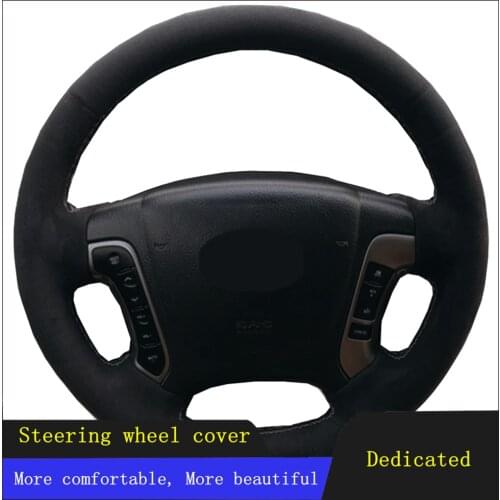 DIY Car Accessories Steering Wheel Cover Black Hand-stitched Comfortable And Soft Suede Leather For Hyundai Santa Fe 2007 - 2012