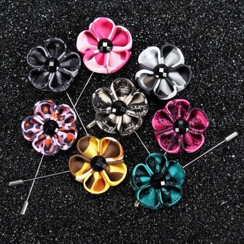 Free shipping , 20 pcs/lot , New Fashion Silk Ribbon Flower Mens Lapel Pin , Zebra Print Lapel Pins