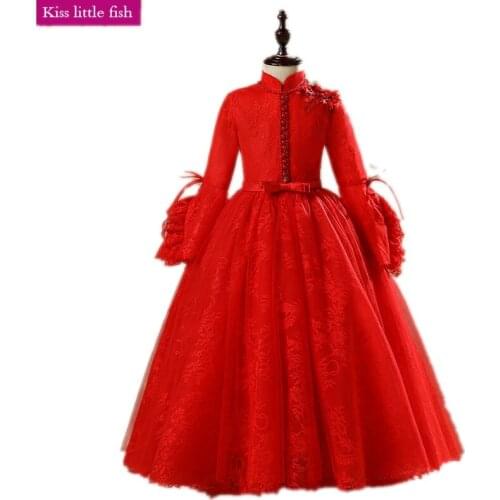 Free Shipping Red Girls Pageant Dresses Flower Girls Dresses for Party and Wedding High Floor-Length Gown Dresses for Girls